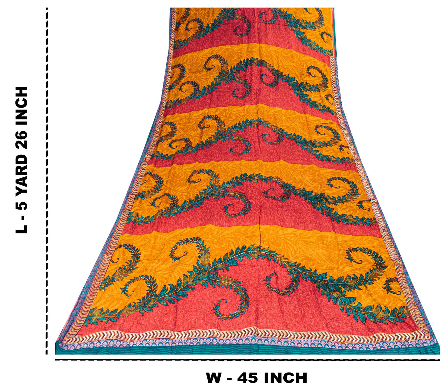 Sanskriti Vintage Red-Yellow Sarees Pure Crepe Floral Printed Sari 5.5+YD Fabric