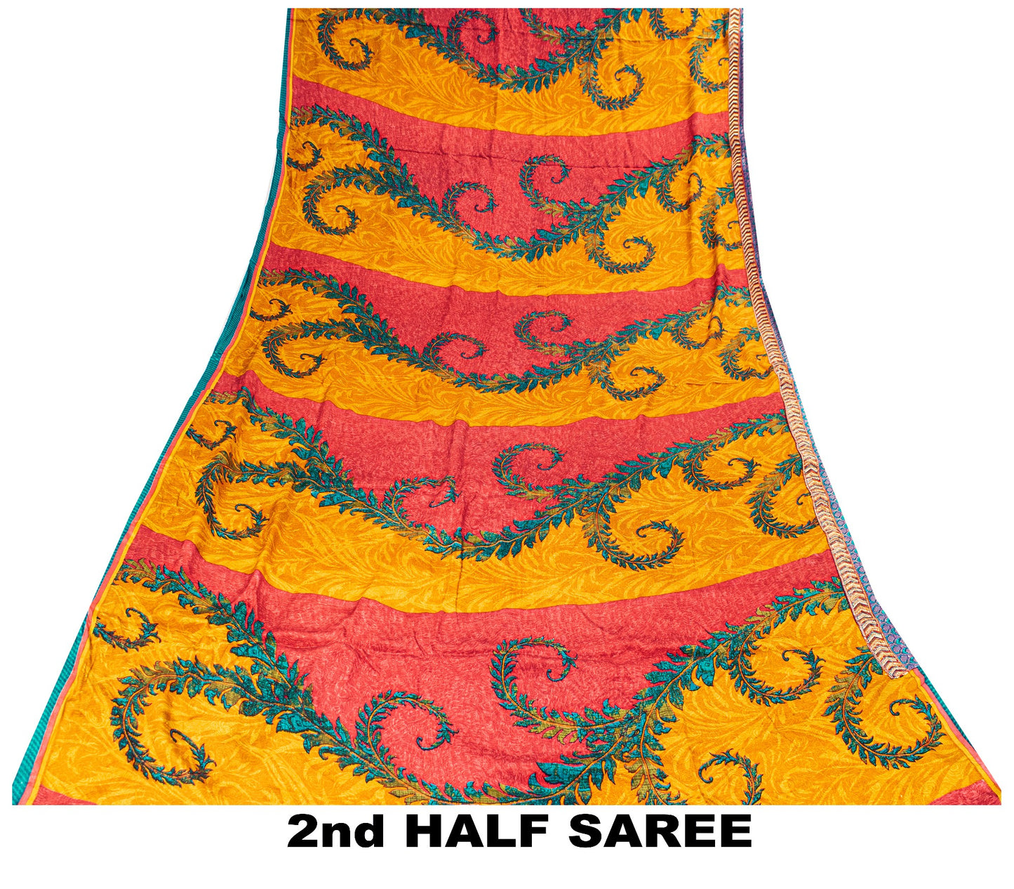 Sanskriti Vintage Red-Yellow Sarees Pure Crepe Floral Printed Sari 5.5+YD Fabric