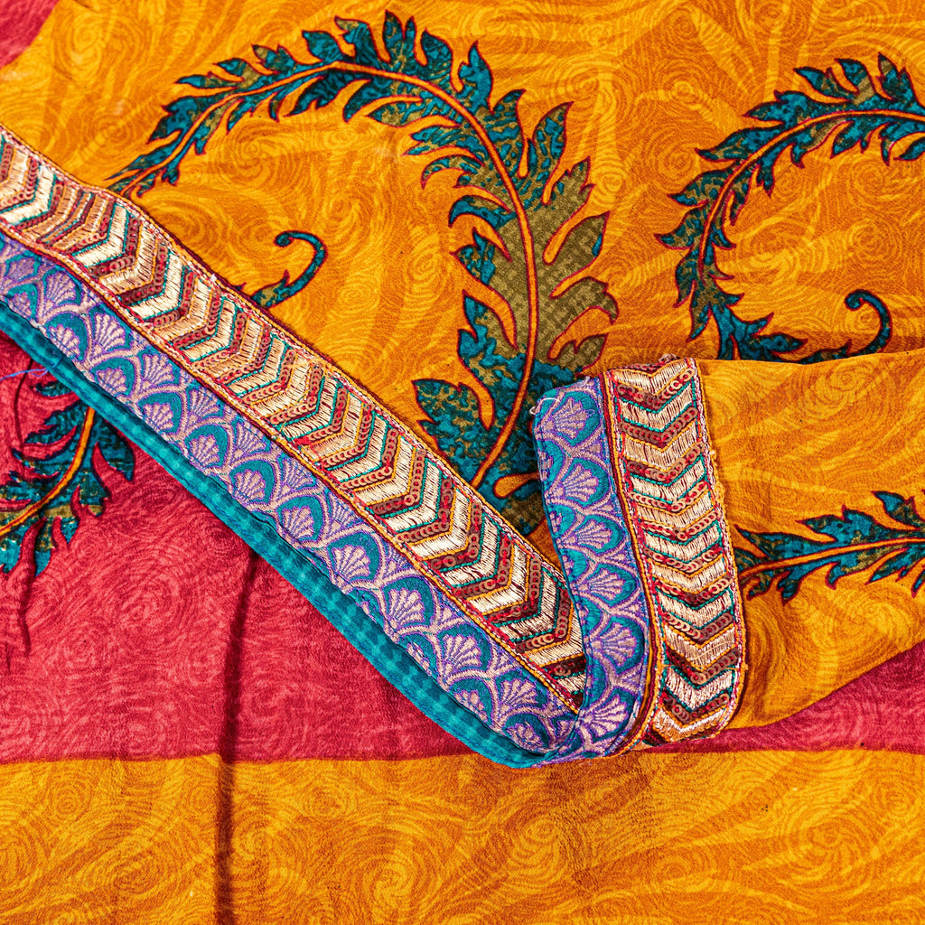 Sanskriti Vintage Red-Yellow Sarees Pure Crepe Floral Printed Sari 5.5+YD Fabric