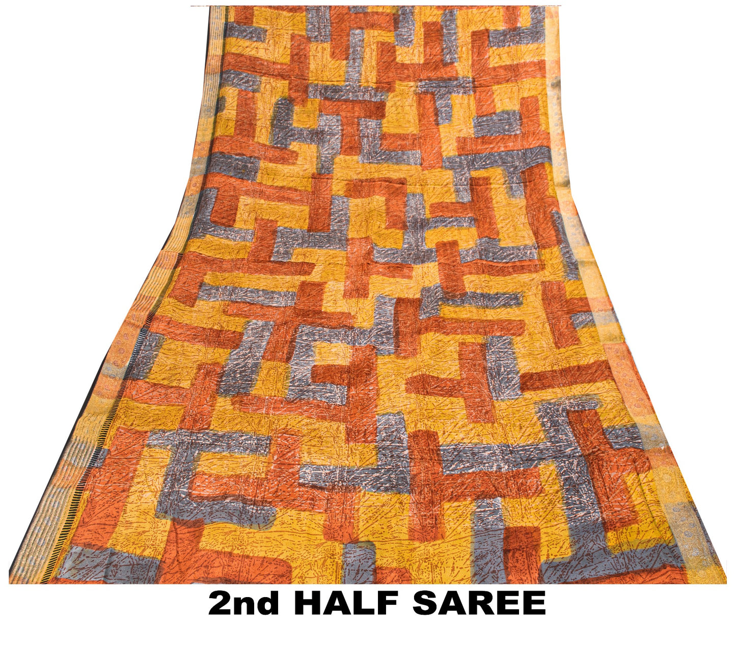Sanskriti Vintage Yellow Pure Crepe Sarees Geometric Printed Sari 5.5+YD Fabric