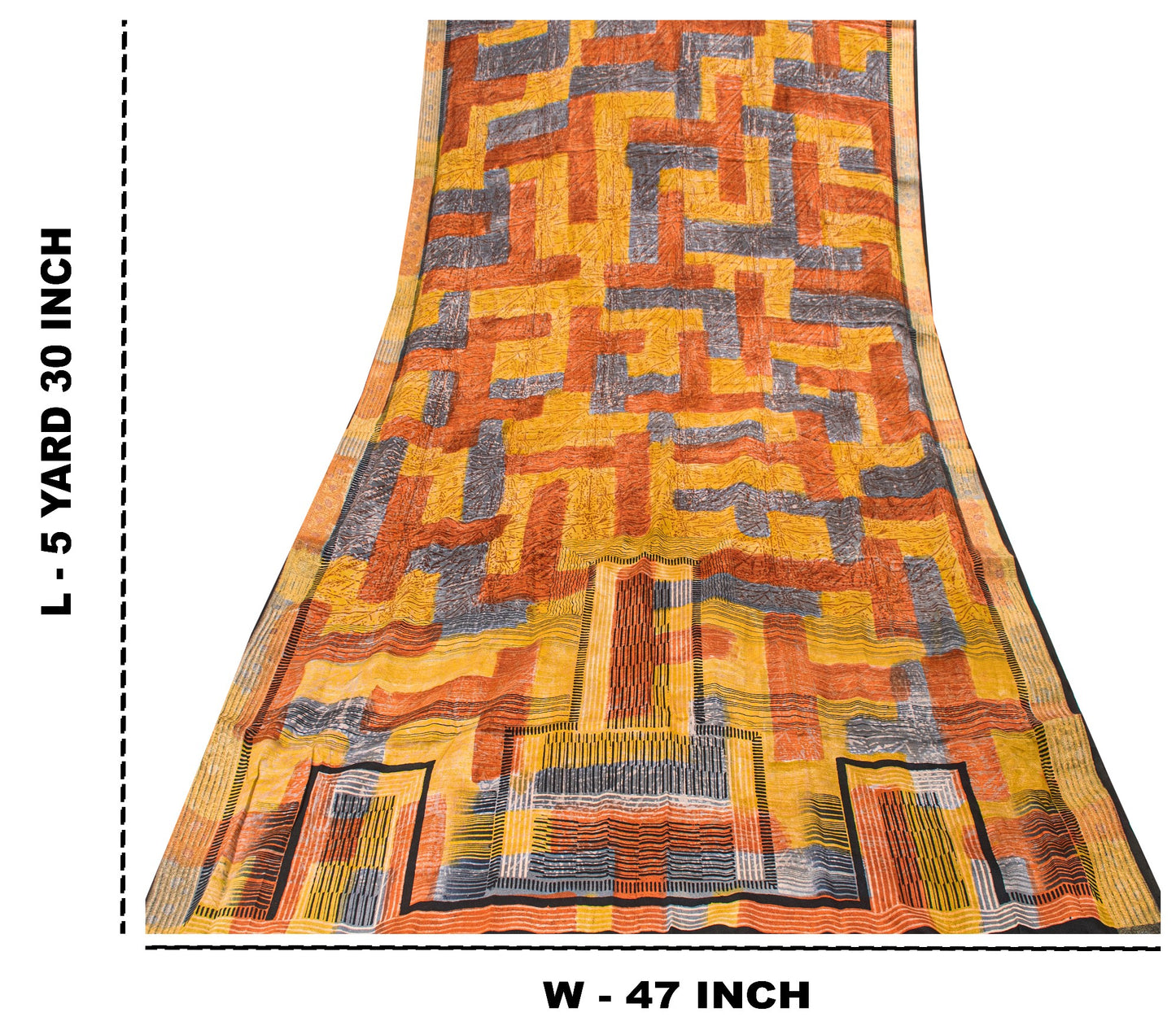 Sanskriti Vintage Yellow Pure Crepe Sarees Geometric Printed Sari 5.5+YD Fabric