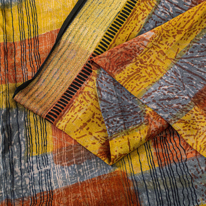 Sanskriti Vintage Yellow Pure Crepe Sarees Geometric Printed Sari 5.5+YD Fabric