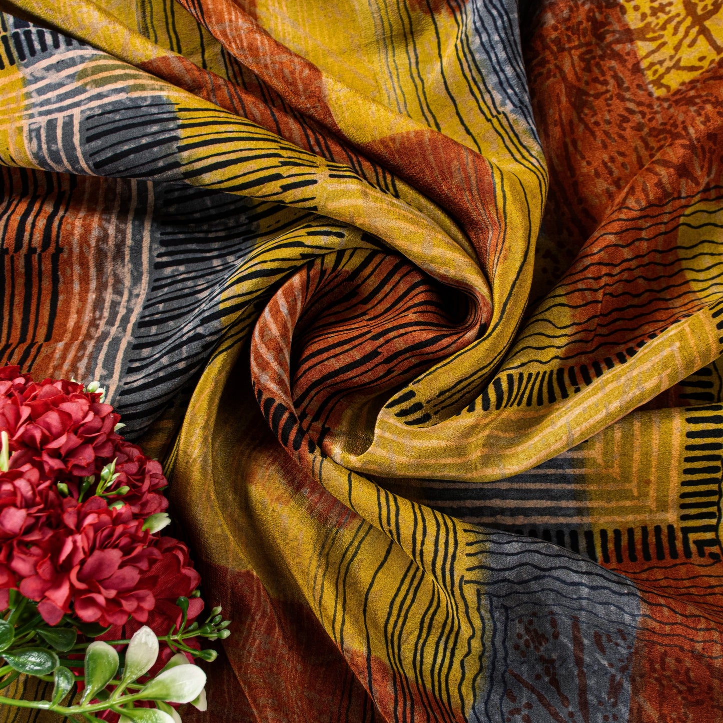 Sanskriti Vintage Yellow Pure Crepe Sarees Geometric Printed Sari 5.5+YD Fabric