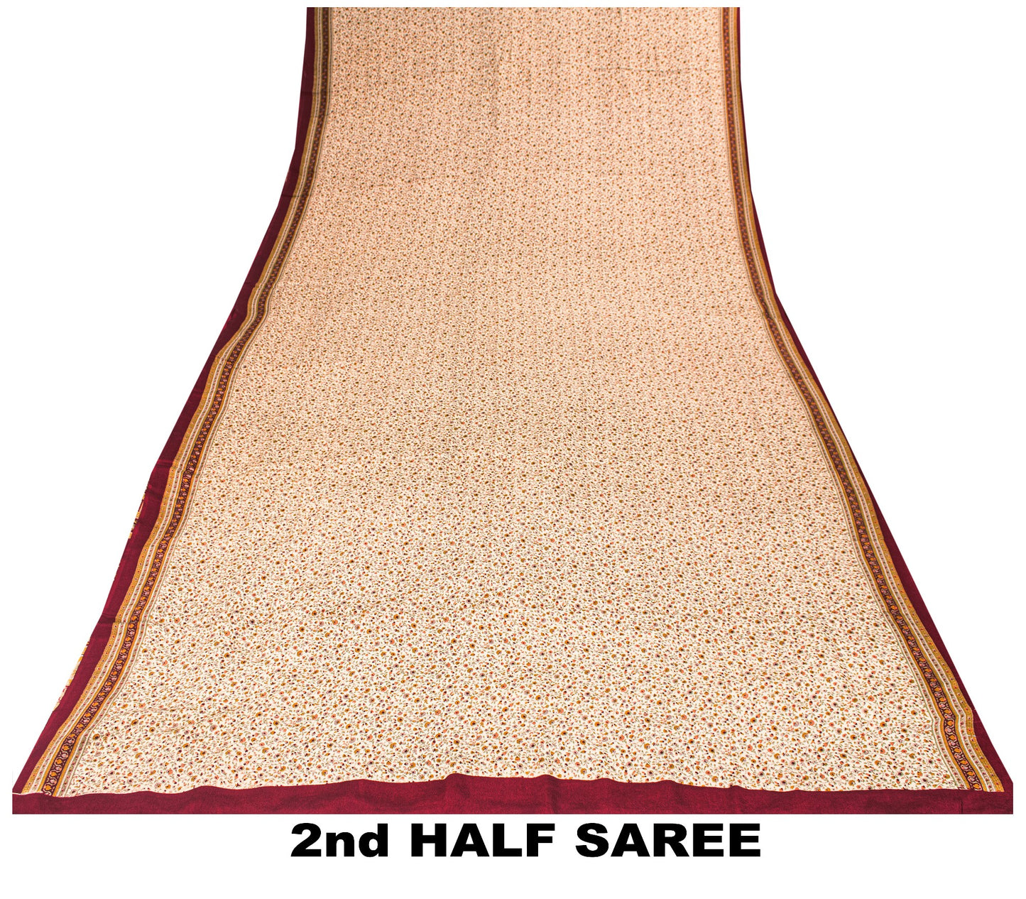 Sanskriti Vintage Cream-Red Saree Pure Crepe Kalamkari Print Sari 5.5+YD Fabric