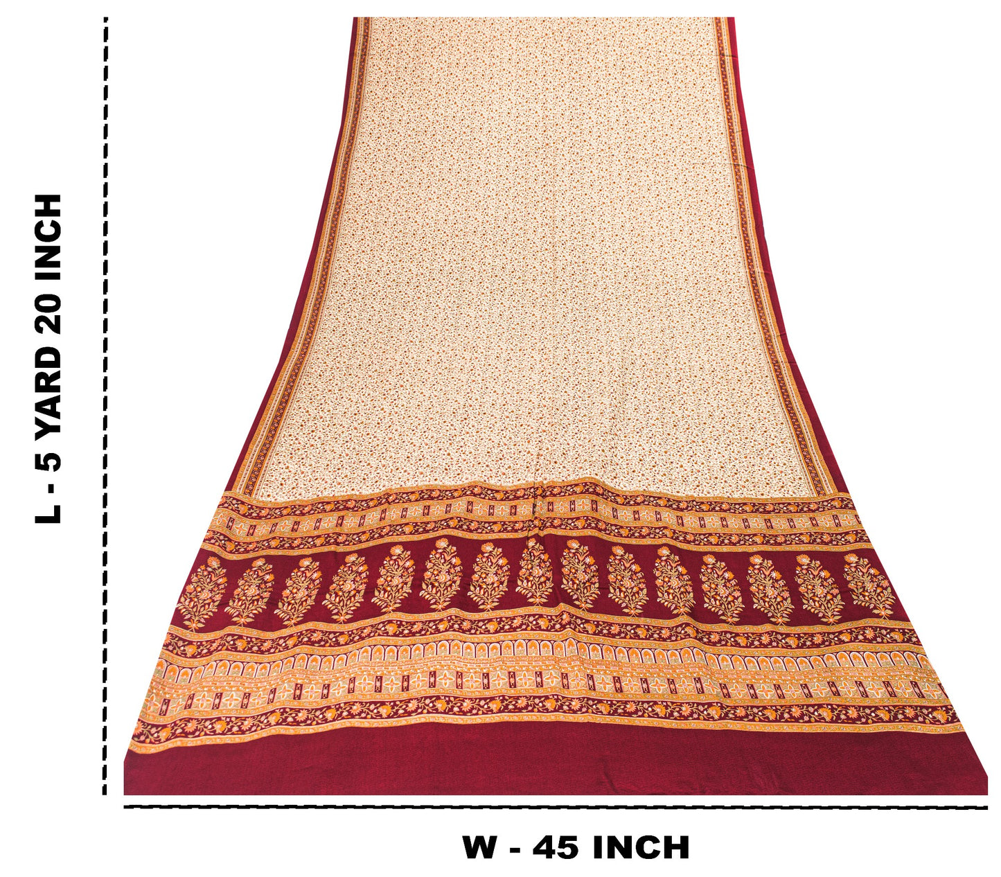 Sanskriti Vintage Cream-Red Saree Pure Crepe Kalamkari Print Sari 5.5+YD Fabric