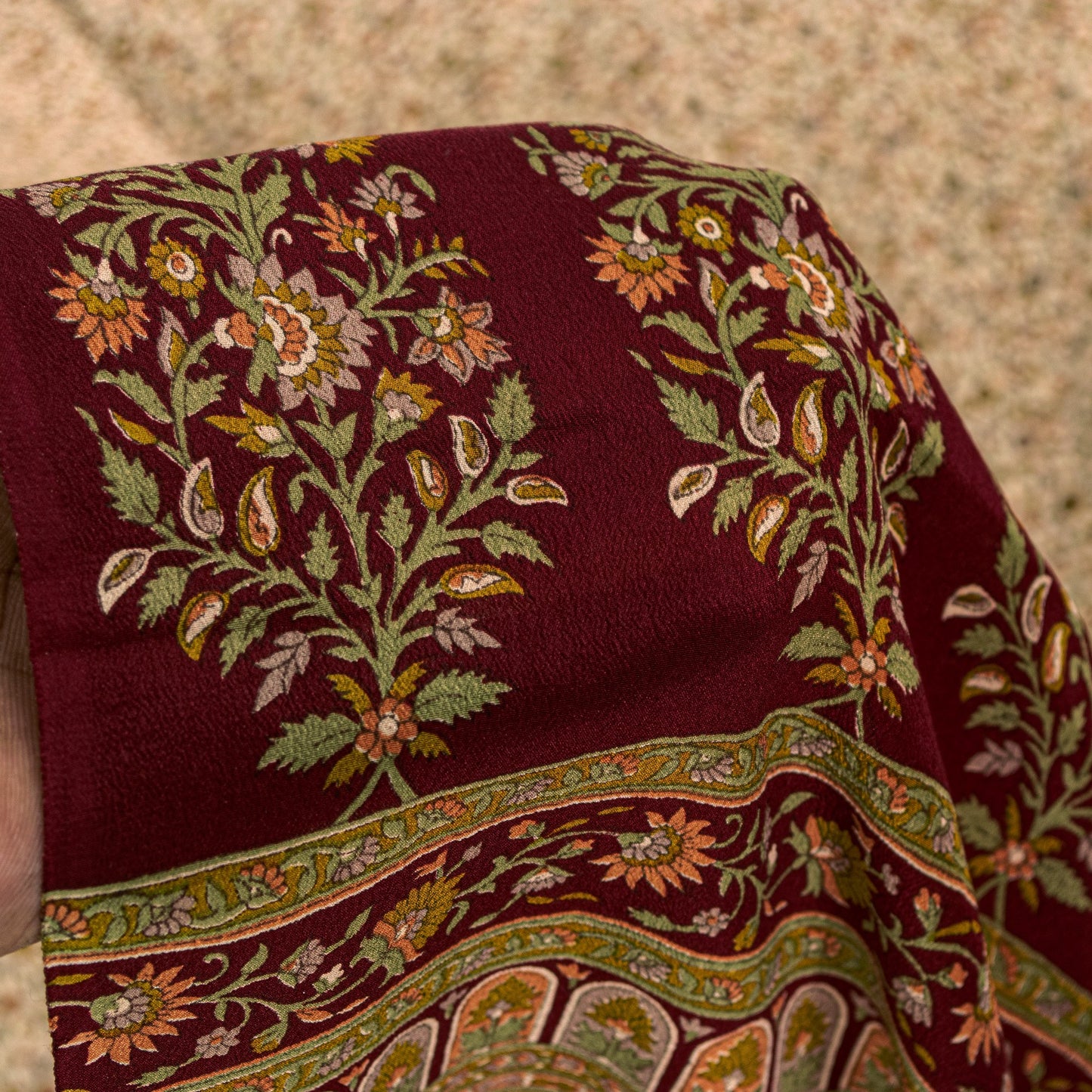 Sanskriti Vintage Cream-Red Saree Pure Crepe Kalamkari Print Sari 5.5+YD Fabric
