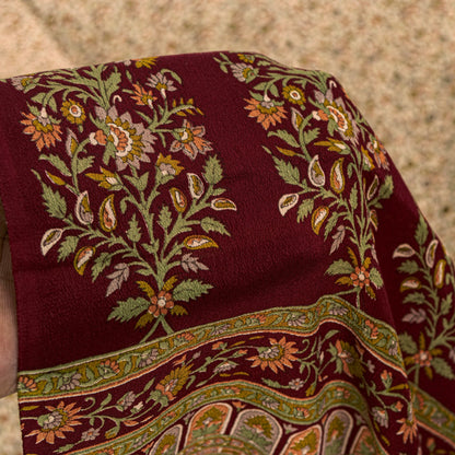 Sanskriti Vintage Cream-Red Saree Pure Crepe Kalamkari Print Sari 5.5+YD Fabric