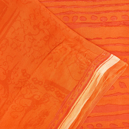 Sanskriti Vintage Orange-Cream Pure Crepe Sarees Hand Block Print 5.5+YD Fabric