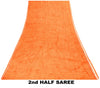 Sanskriti Vintage Orange-Cream Pure Crepe Sarees Hand Block Print 5.5+YD Fabric