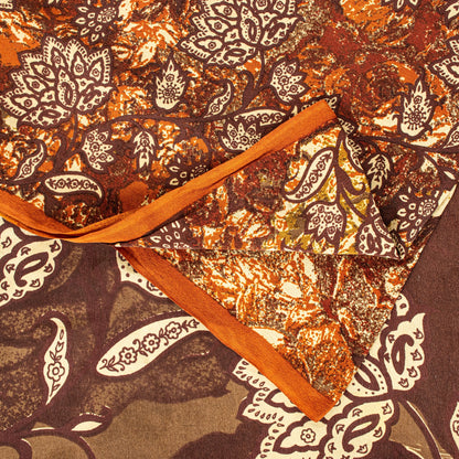 Sanskriti Vintage Brown-Orange Sarees Pure Crepe Floral Printed Sari 5+YD Fabric
