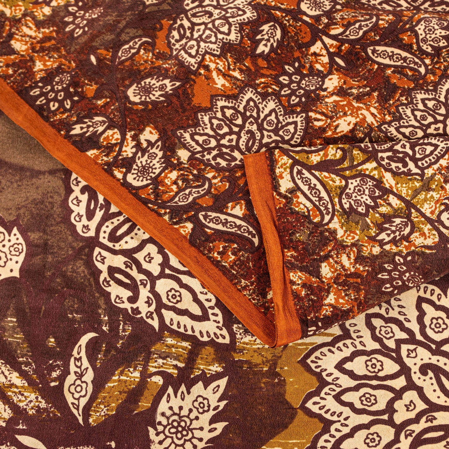Sanskriti Vintage Brown-Orange Sarees Pure Crepe Floral Printed Sari 5+YD Fabric