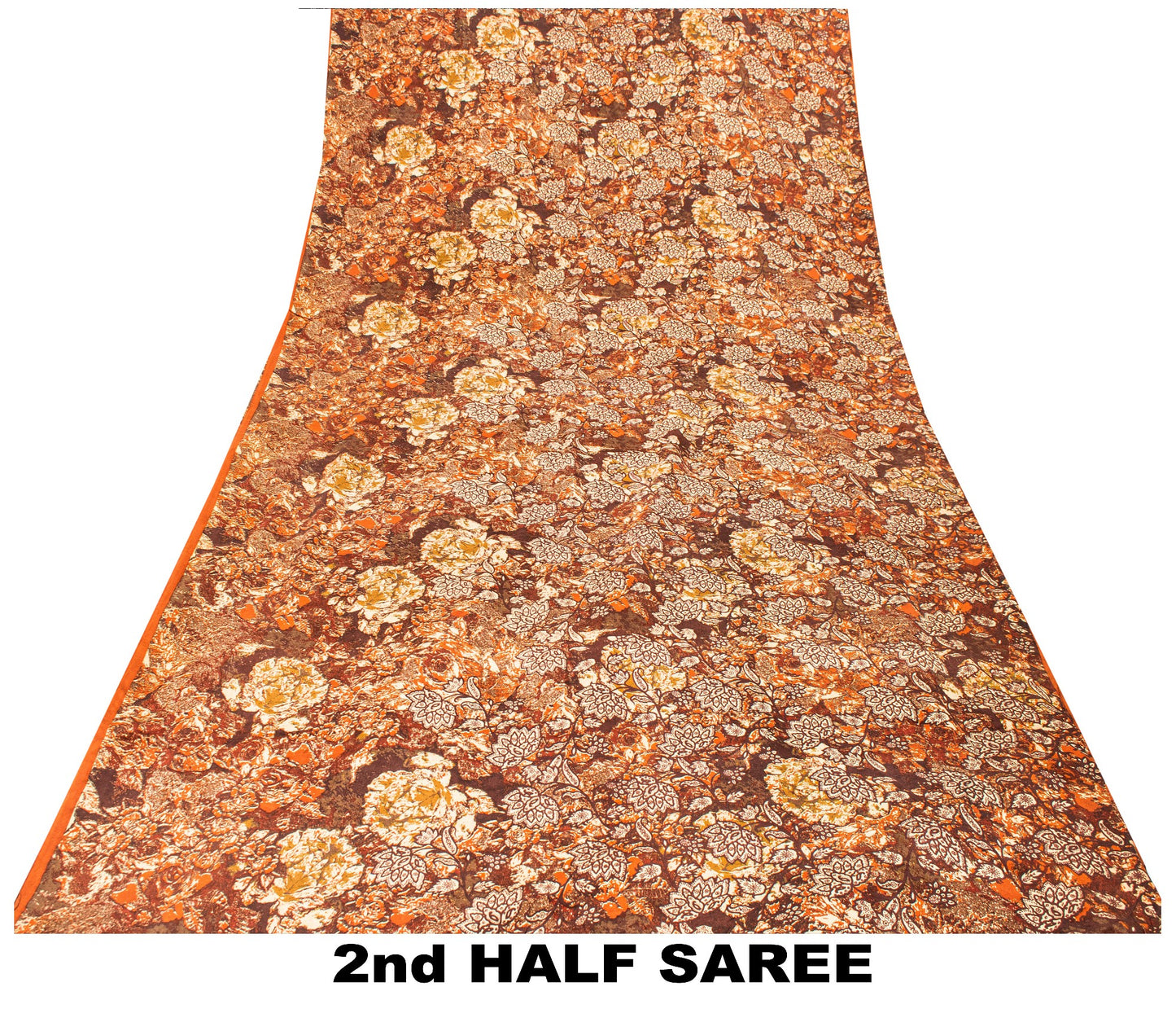 Sanskriti Vintage Brown-Orange Sarees Pure Crepe Floral Printed Sari 5+YD Fabric