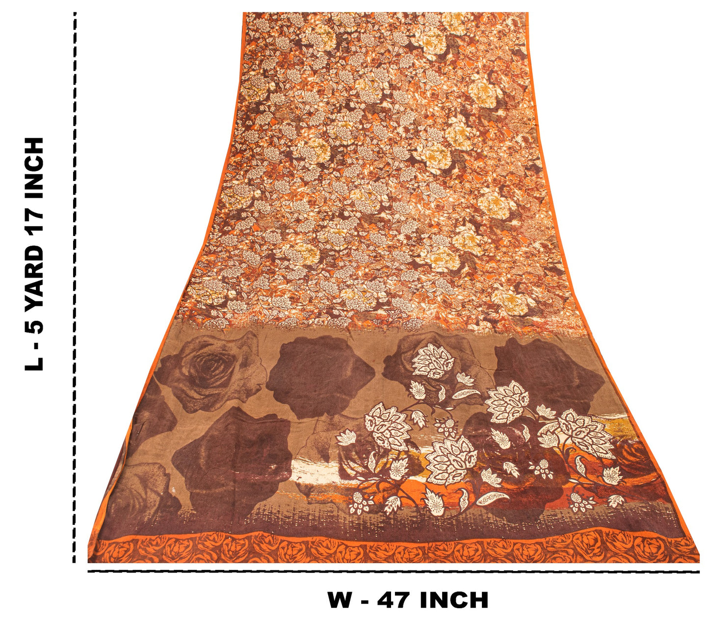 Sanskriti Vintage Brown-Orange Sarees Pure Crepe Floral Printed Sari 5+YD Fabric