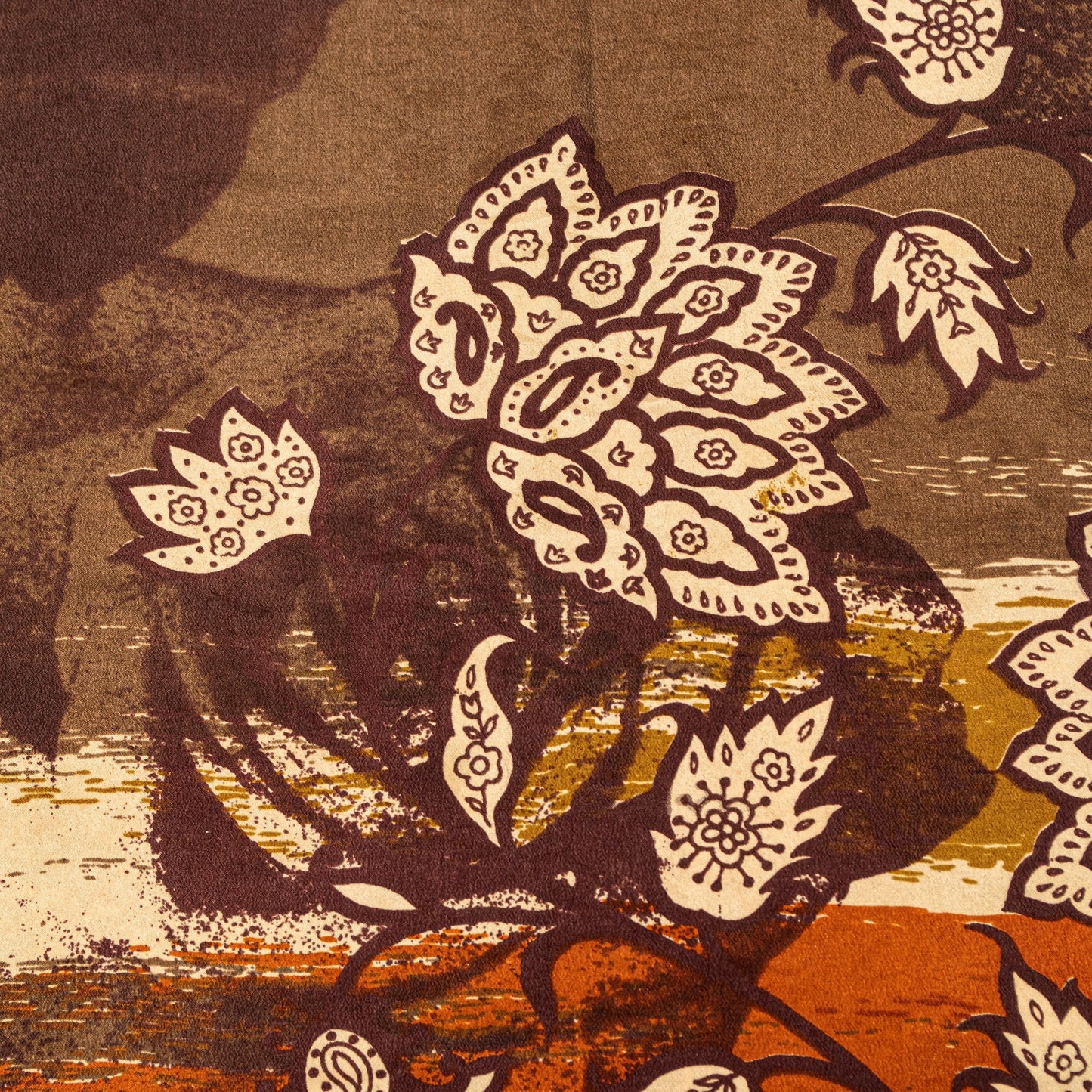 Sanskriti Vintage Brown-Orange Sarees Pure Crepe Floral Printed Sari 5+YD Fabric