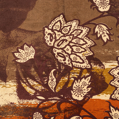 Sanskriti Vintage Brown-Orange Sarees Pure Crepe Floral Printed Sari 5+YD Fabric