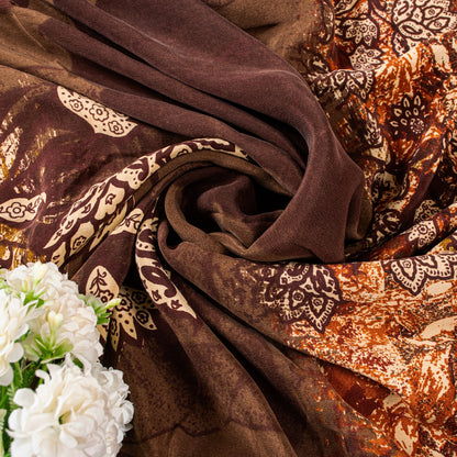 Sanskriti Vintage Brown-Orange Sarees Pure Crepe Floral Printed Sari 5+YD Fabric