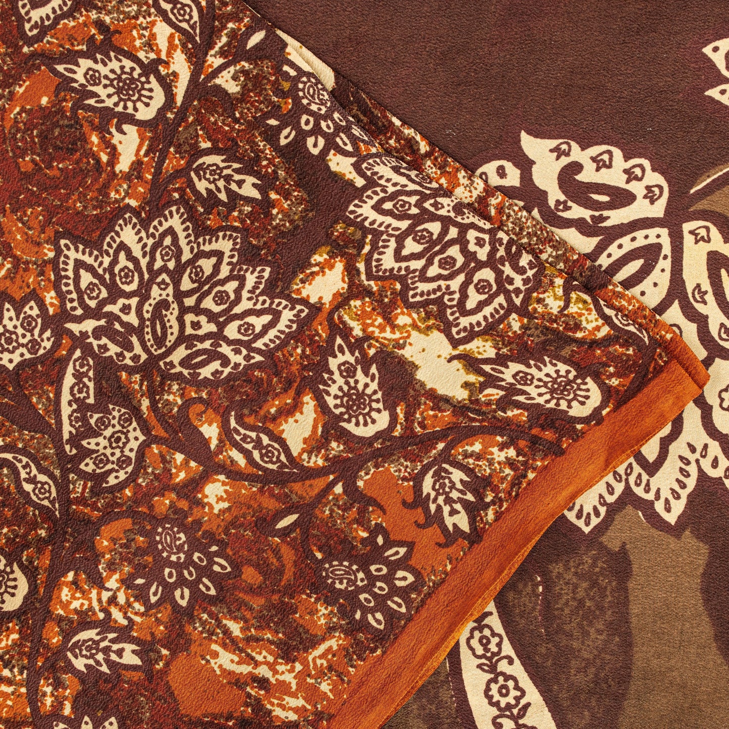 Sanskriti Vintage Brown-Orange Sarees Pure Crepe Floral Printed Sari 5+YD Fabric