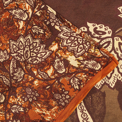 Sanskriti Vintage Brown-Orange Sarees Pure Crepe Floral Printed Sari 5+YD Fabric