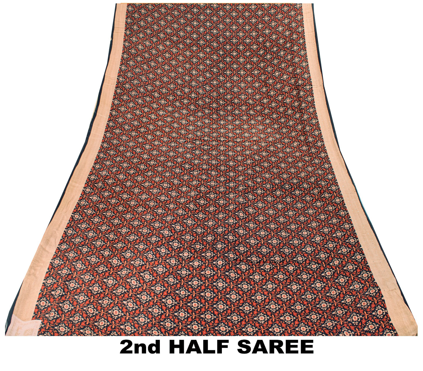Sanskriti Vintage Black-Golden Sarees Pure Crepe Floral Print Mukesh 6 Yd Fabric
