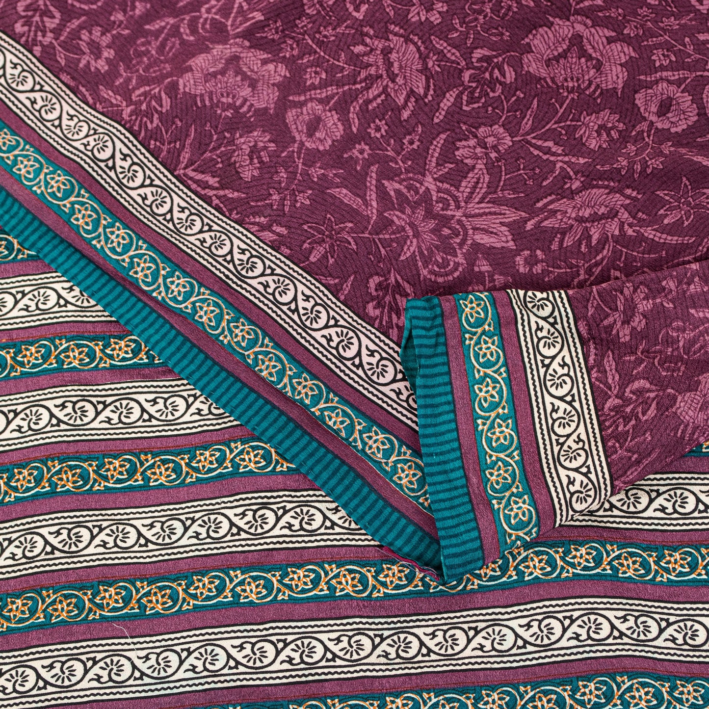 Sanskriti Vintage Purple Sarees Pure Crepe Kalamkari Printed Sari 5.5+YD Fabric