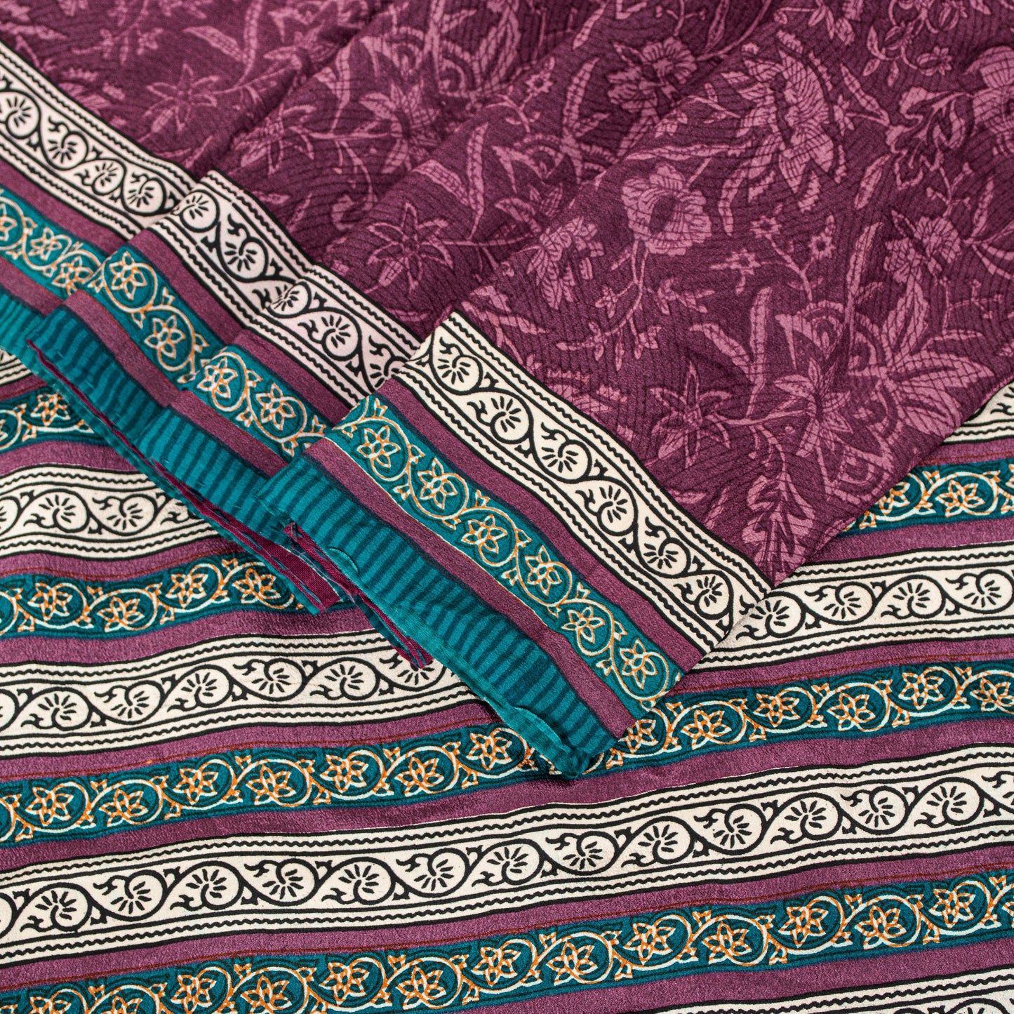 Sanskriti Vintage Purple Sarees Pure Crepe Kalamkari Printed Sari 5.5+YD Fabric