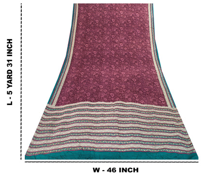 Sanskriti Vintage Purple Sarees Pure Crepe Kalamkari Printed Sari 5.5+YD Fabric