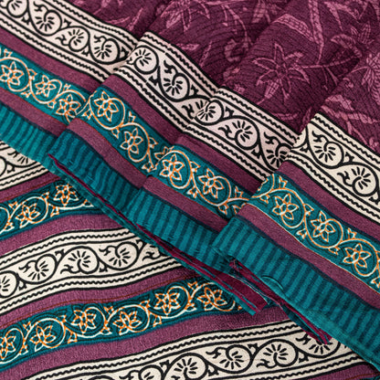 Sanskriti Vintage Purple Sarees Pure Crepe Kalamkari Printed Sari 5.5+YD Fabric
