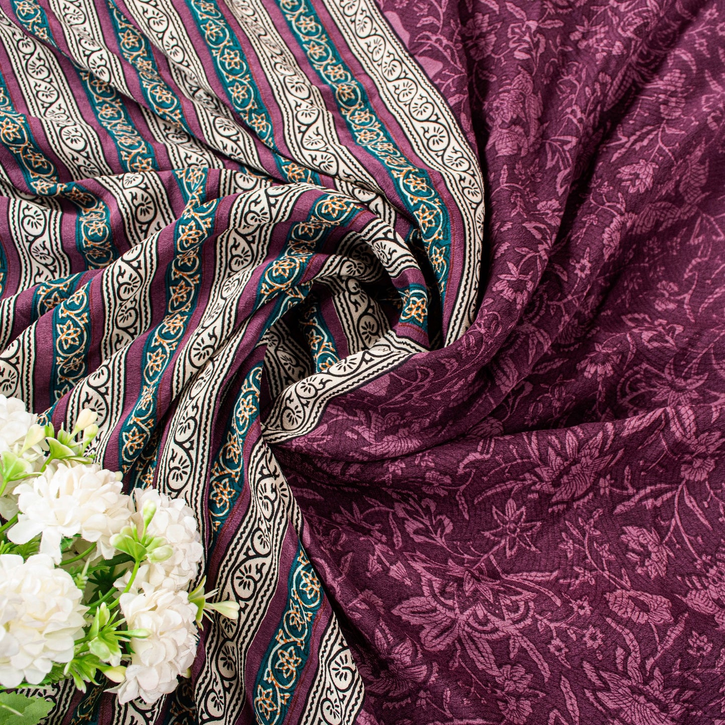 Sanskriti Vintage Purple Sarees Pure Crepe Kalamkari Printed Sari 5.5+YD Fabric