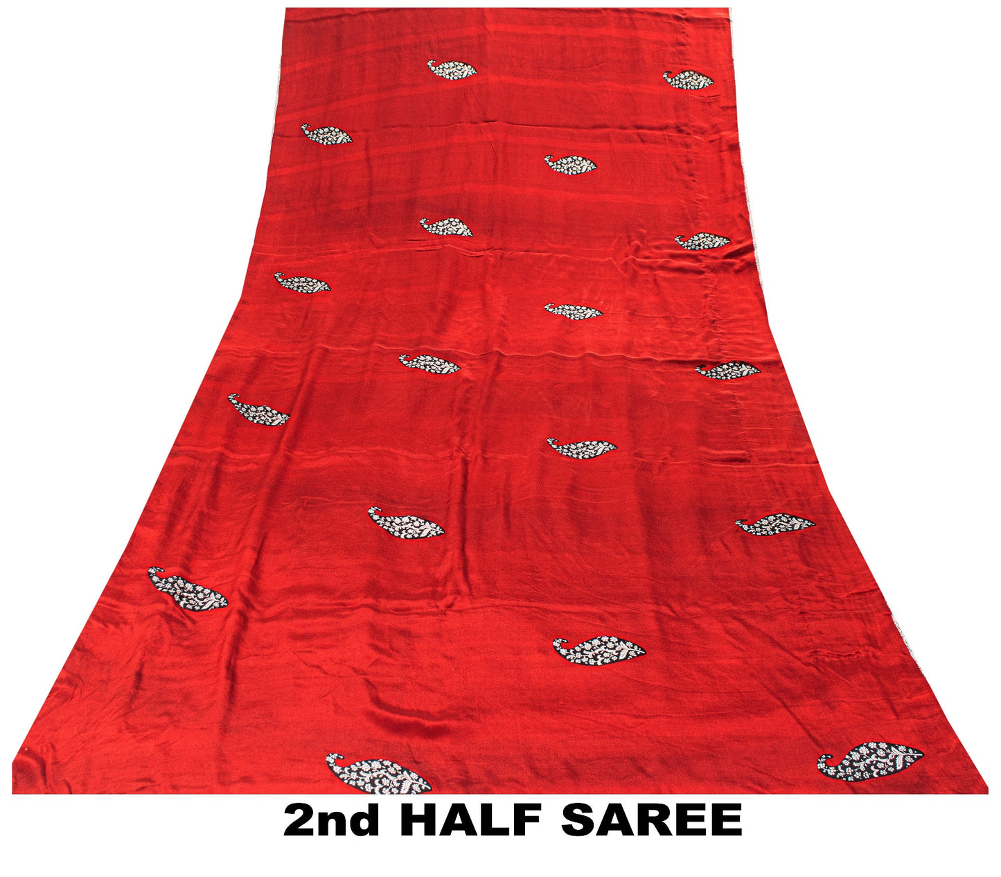 Sanskriti Vintage Red-Black Saree Pure Crepe Handmade Kalamkari 5.5+YD Fabric