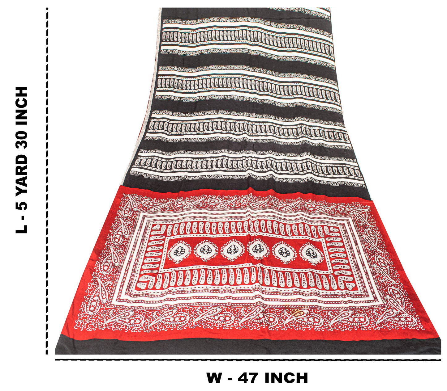 Sanskriti Vintage Red-Black Saree Pure Crepe Handmade Kalamkari 5.5+YD Fabric