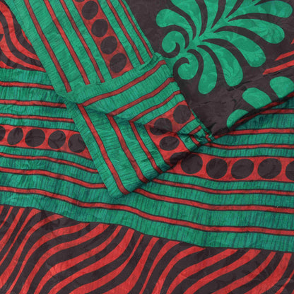 Sanskriti Vintage Soft Red-Green Pure Crepe Sari Floral Print Woven Saree 5.5Yd