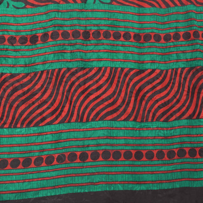 Sanskriti Vintage Soft Red-Green Pure Crepe Sari Floral Print Woven Saree 5.5Yd