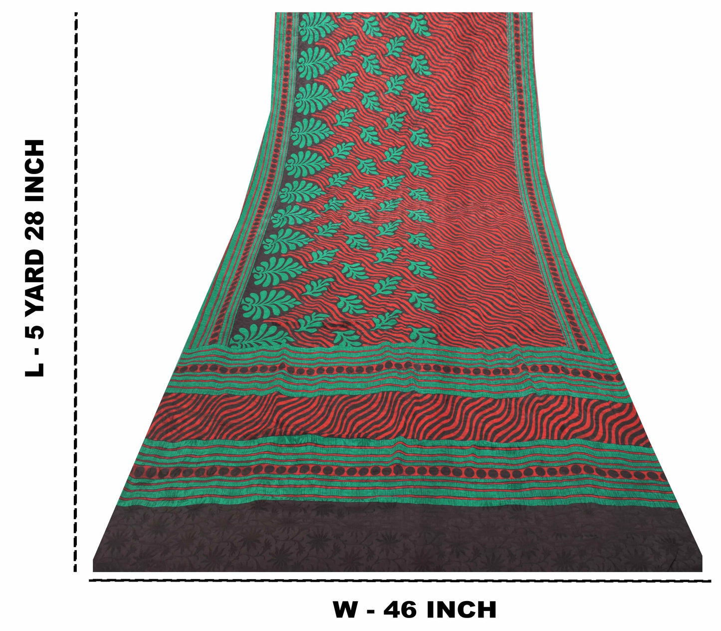 Sanskriti Vintage Soft Red-Green Pure Crepe Sari Floral Print Woven Saree 5.5Yd