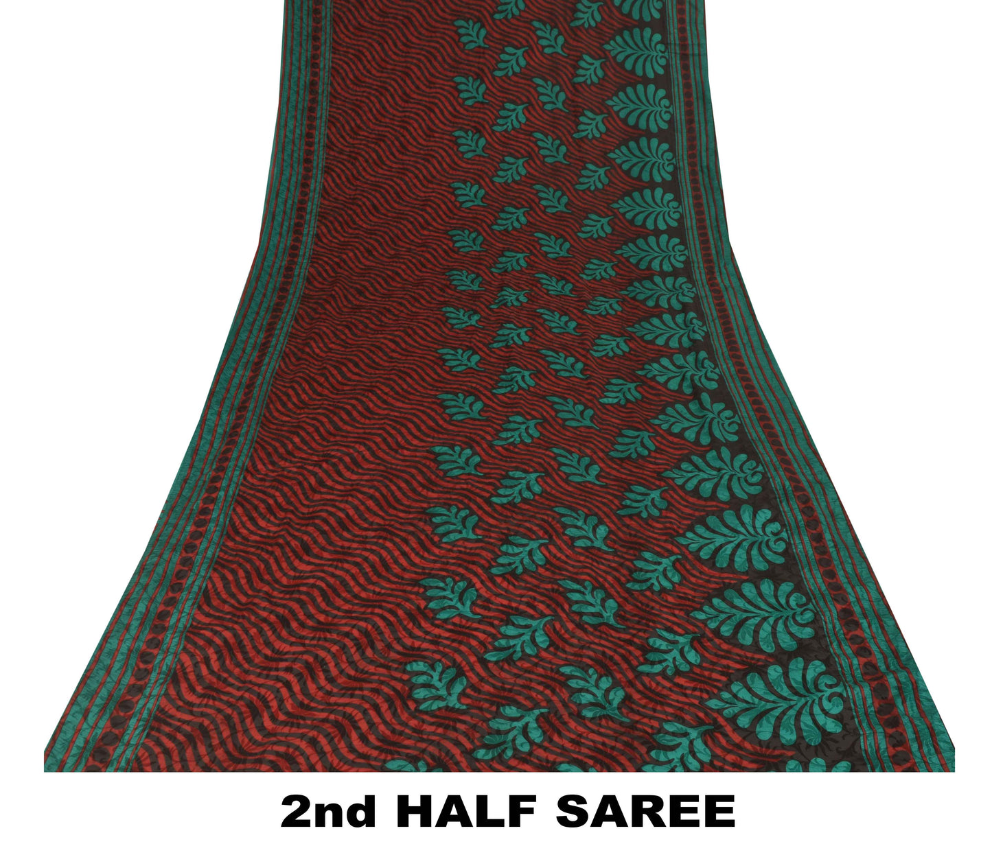 Sanskriti Vintage Soft Red-Green Pure Crepe Sari Floral Print Woven Saree 5.5Yd