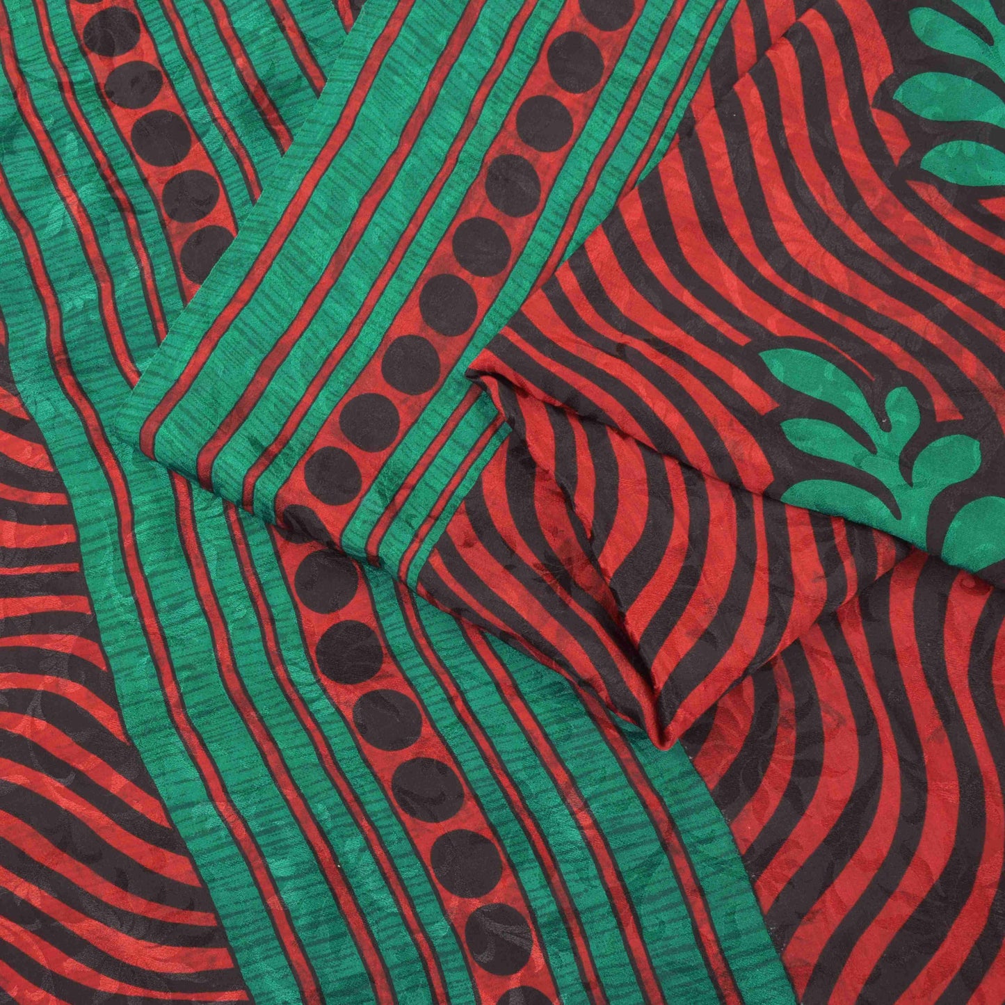 Sanskriti Vintage Soft Red-Green Pure Crepe Sari Floral Print Woven Saree 5.5Yd