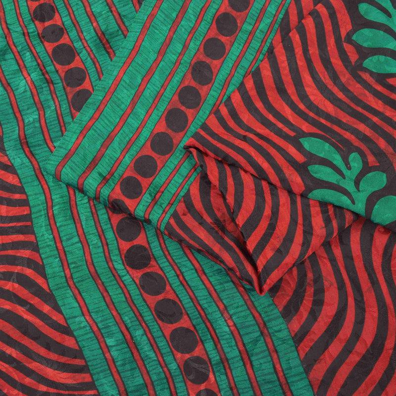 Sanskriti Vintage Soft Red-Green Pure Crepe Sari Floral Print Woven Saree 5.5Yd