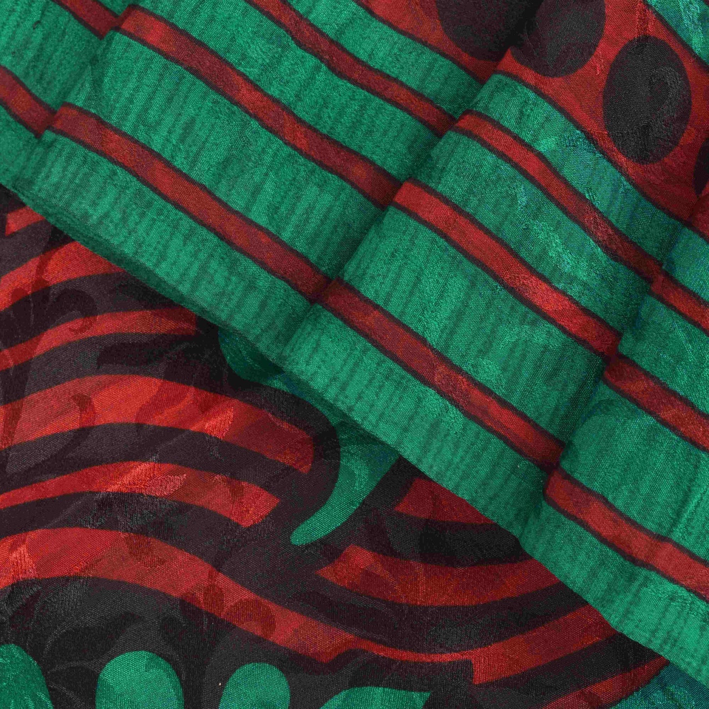 Sanskriti Vintage Soft Red-Green Pure Crepe Sari Floral Print Woven Saree 5.5Yd