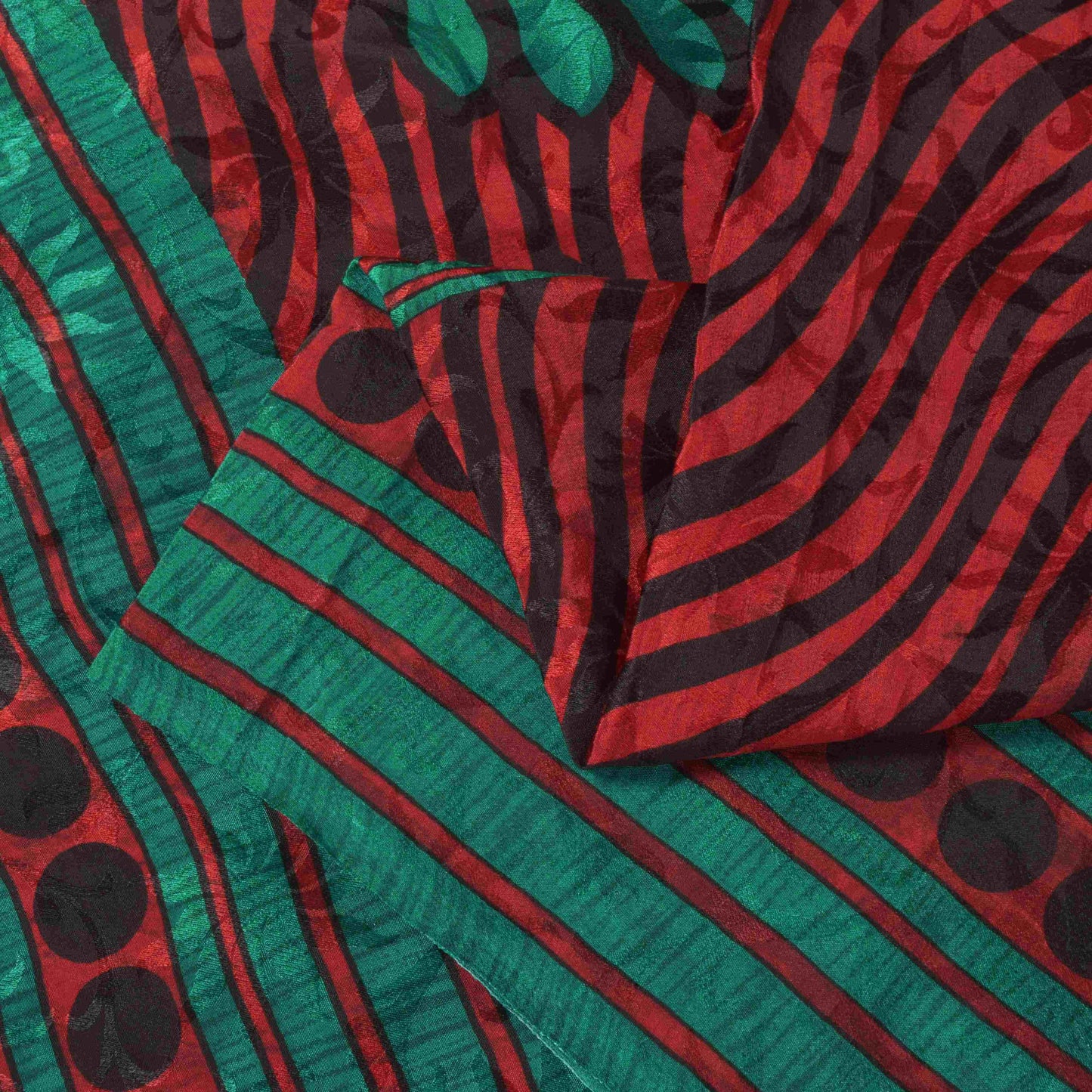 Sanskriti Vintage Soft Red-Green Pure Crepe Sari Floral Print Woven Saree 5.5Yd