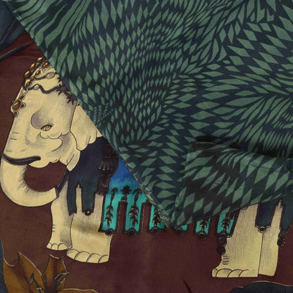 Sanskriti Vintage Soft Blue Pure Crepe Sari Elephant Digital Print Saree 5.5Yd