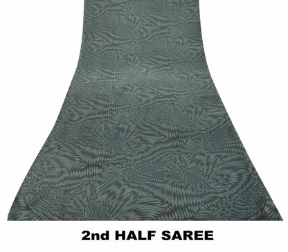 Sanskriti Vintage Soft Blue Pure Crepe Sari Elephant Digital Print Saree 5.5Yd