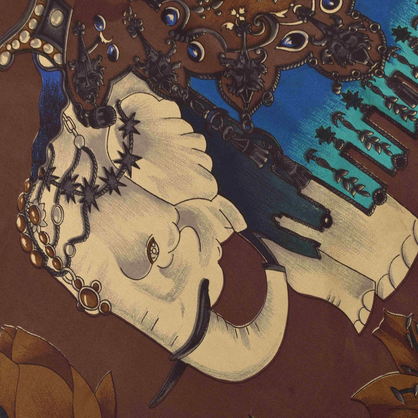 Sanskriti Vintage Soft Blue Pure Crepe Sari Elephant Digital Print Saree 5.5Yd