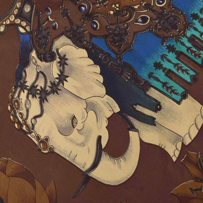 Sanskriti Vintage Soft Blue Pure Crepe Sari Elephant Digital Print Saree 5.5Yd