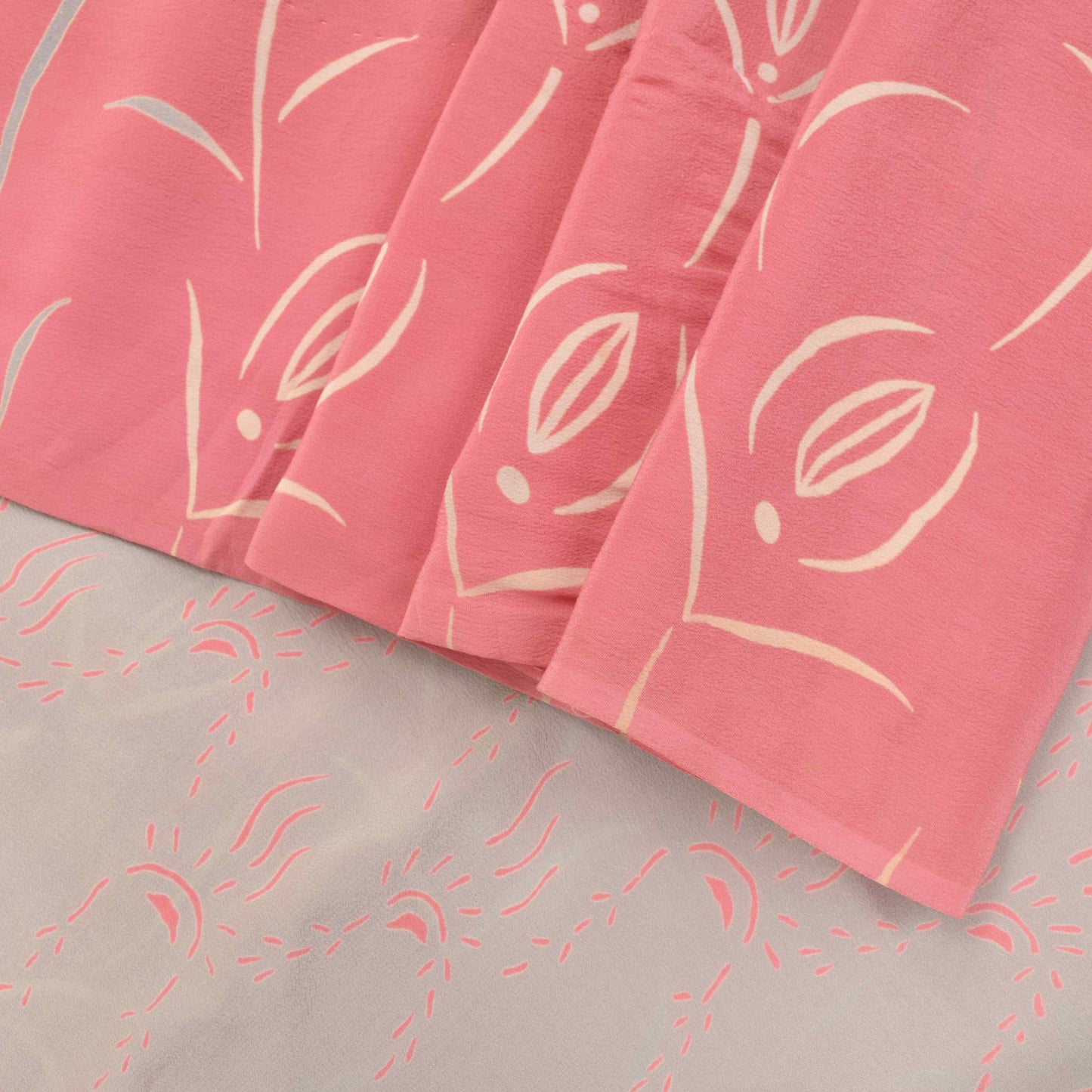 Sanskriti Vintage Soft Pink Pure Crepe Silk Sari Floral DigitalPrint Saree 5.5Yd