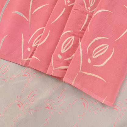 Sanskriti Vintage Soft Pink Pure Crepe Silk Sari Floral DigitalPrint Saree 5.5Yd