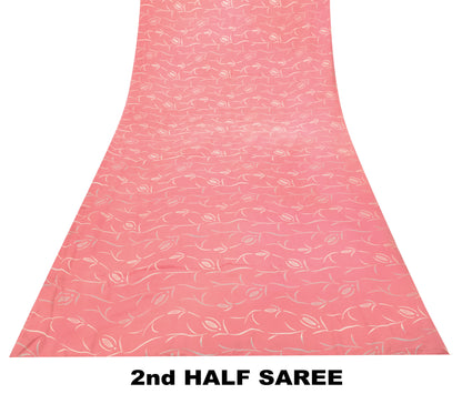 Sanskriti Vintage Soft Pink Pure Crepe Silk Sari Floral DigitalPrint Saree 5.5Yd