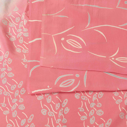 Sanskriti Vintage Soft Pink Pure Crepe Silk Sari Floral DigitalPrint Saree 5.5Yd