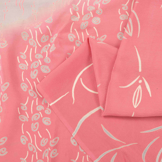 Sanskriti Vintage Soft Pink Pure Crepe Silk Sari Floral DigitalPrint Saree 5.5Yd