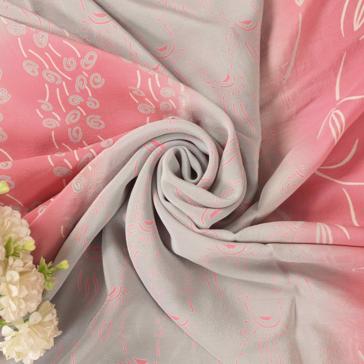 Sanskriti Vintage Soft Pink Pure Crepe Silk Sari Floral DigitalPrint Saree 5.5Yd