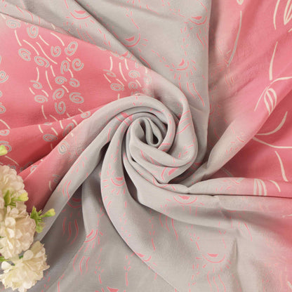 Sanskriti Vintage Soft Pink Pure Crepe Silk Sari Floral DigitalPrint Saree 5.5Yd