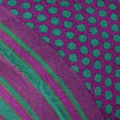 Sanskriti Vintage Purple Soft Pure Crepe Silk Sari Polka Dot Printed Saree 5.5Yd